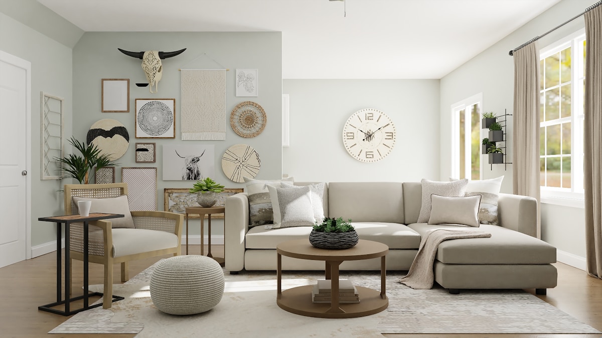 Warm interior with finished designer wallpaper